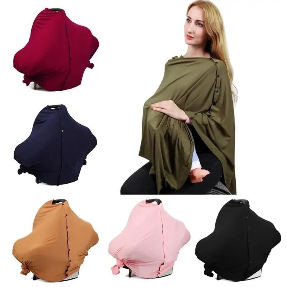 Nursing cover up poncho with buttons super stretch and soft - cotton Dark green
